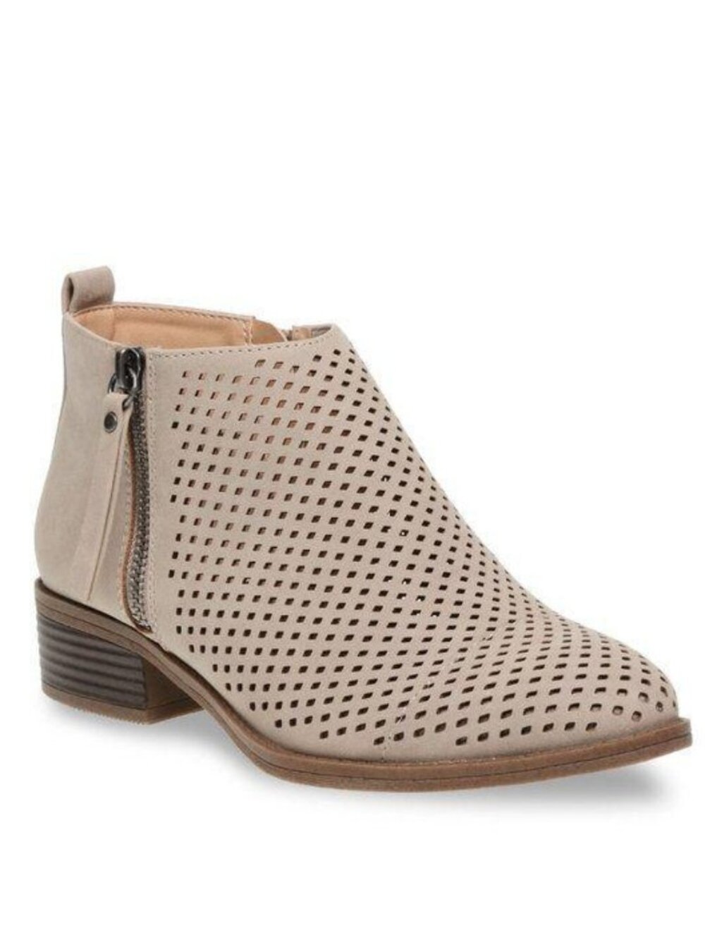 Time And Tru Size 9 Booties Perforated Taupe Low-Heel Memory Foam Side Zip Boots